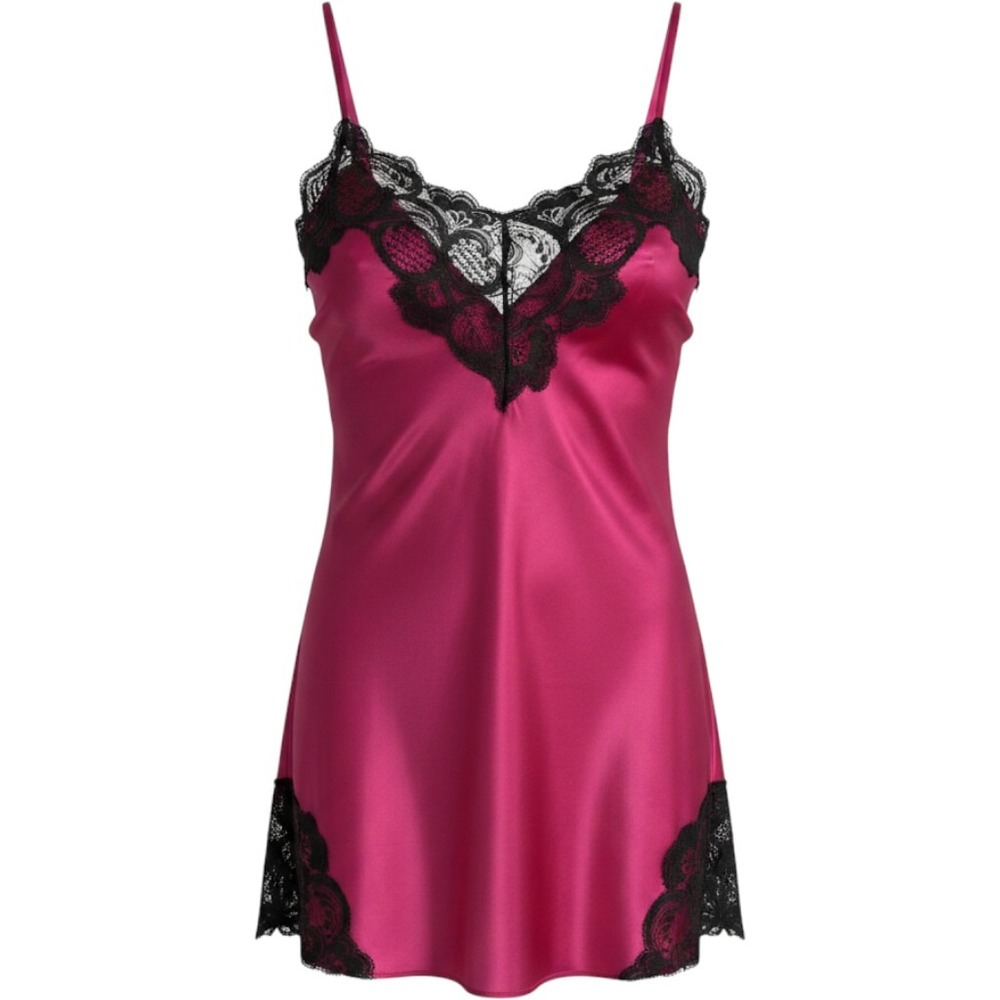 Victoria's Secret VTG 80s Gold tag Slip Dress nightgown L Wine Red/ Pink lace